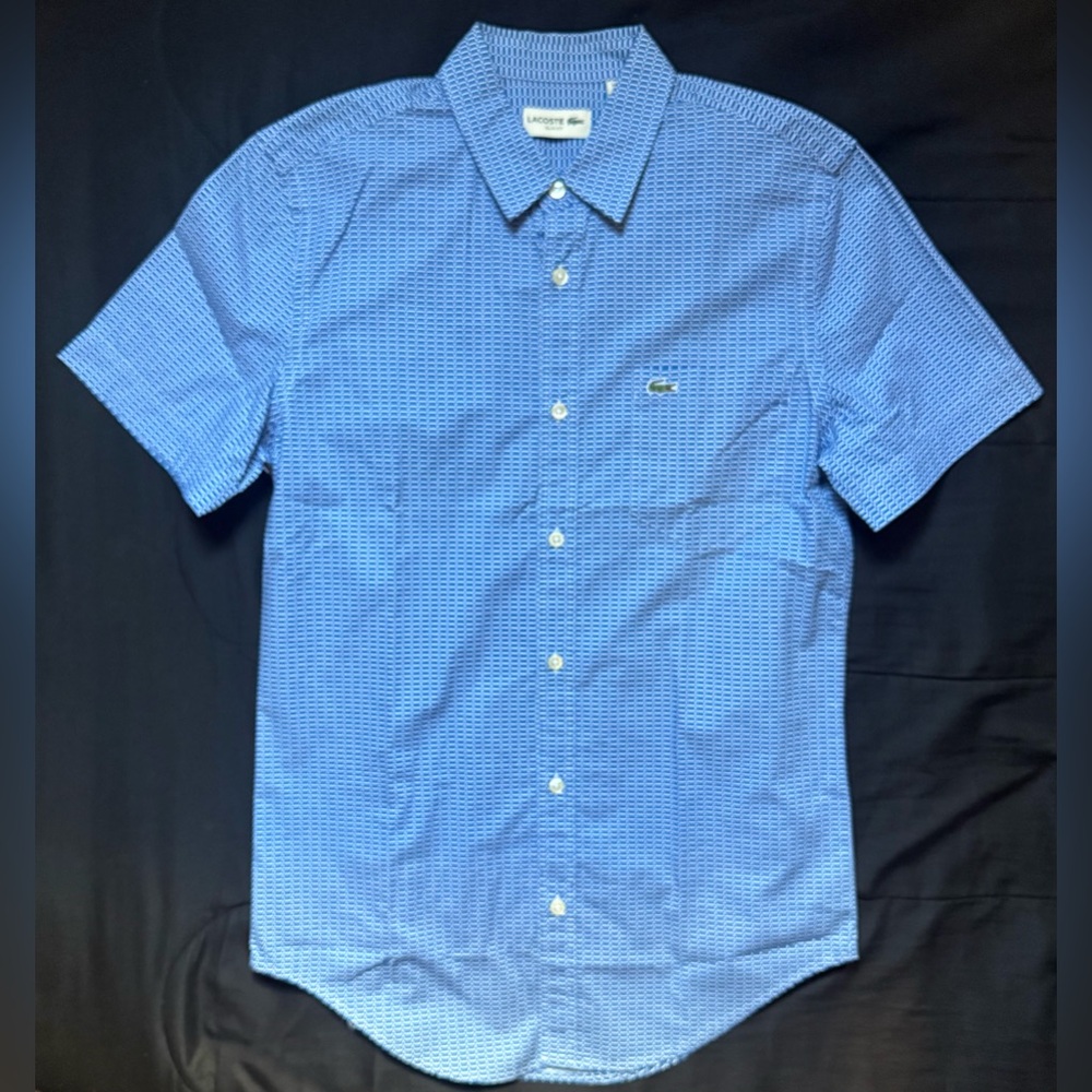 Lacoste Men's Patterned Blue Button Down Shirt